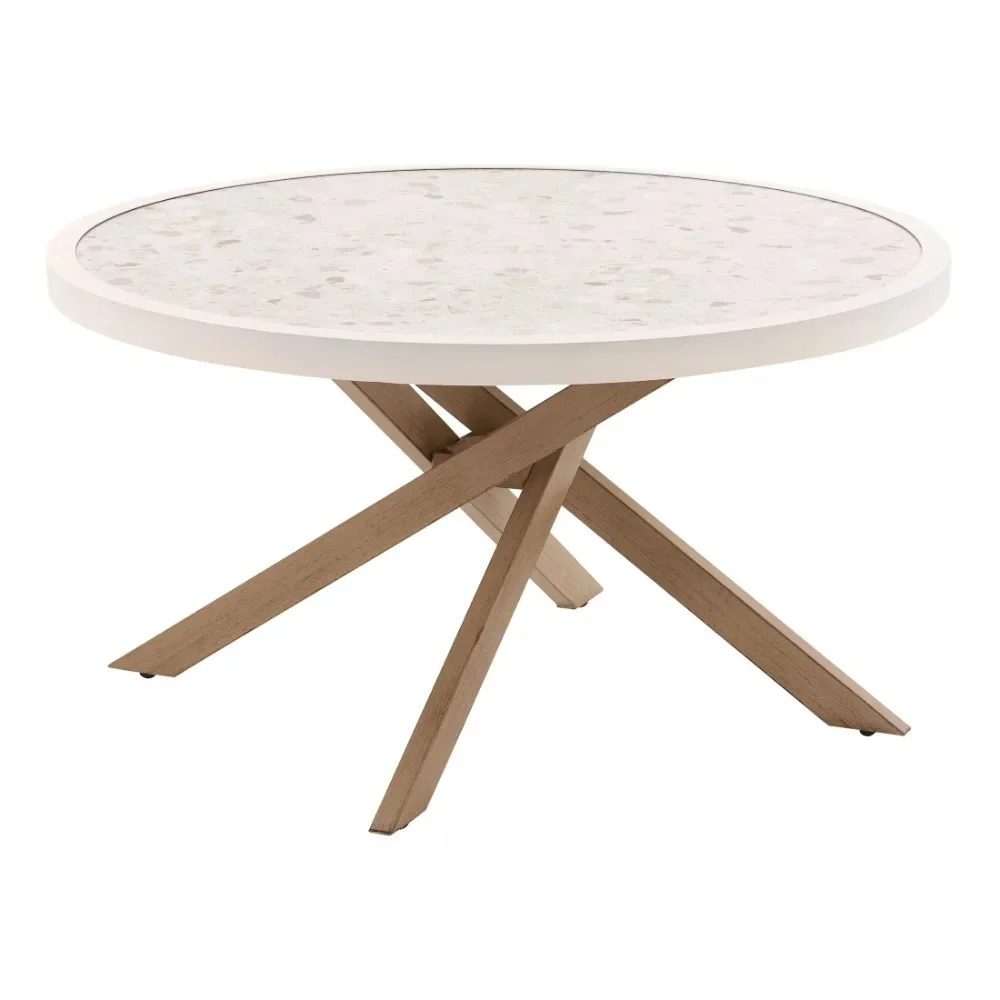 

Outdoor Table, Paige Weather-Resistant Steel and Tile 37" Round Outdoor Coffee Table, Beige Quality Craftsmanship