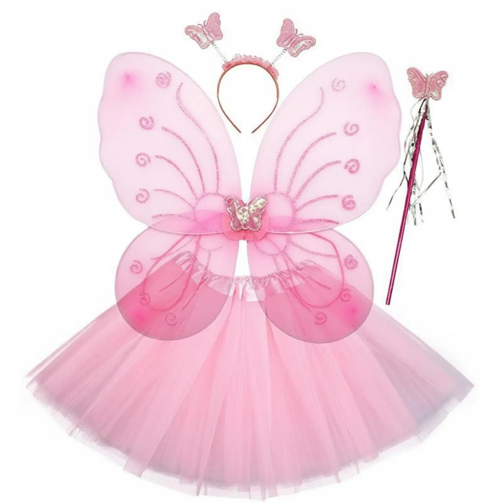 Butterfly Fairy Costume for Girls Tutu Dress Set with Folding Wings Headband and Magic Wand for Stage Performance