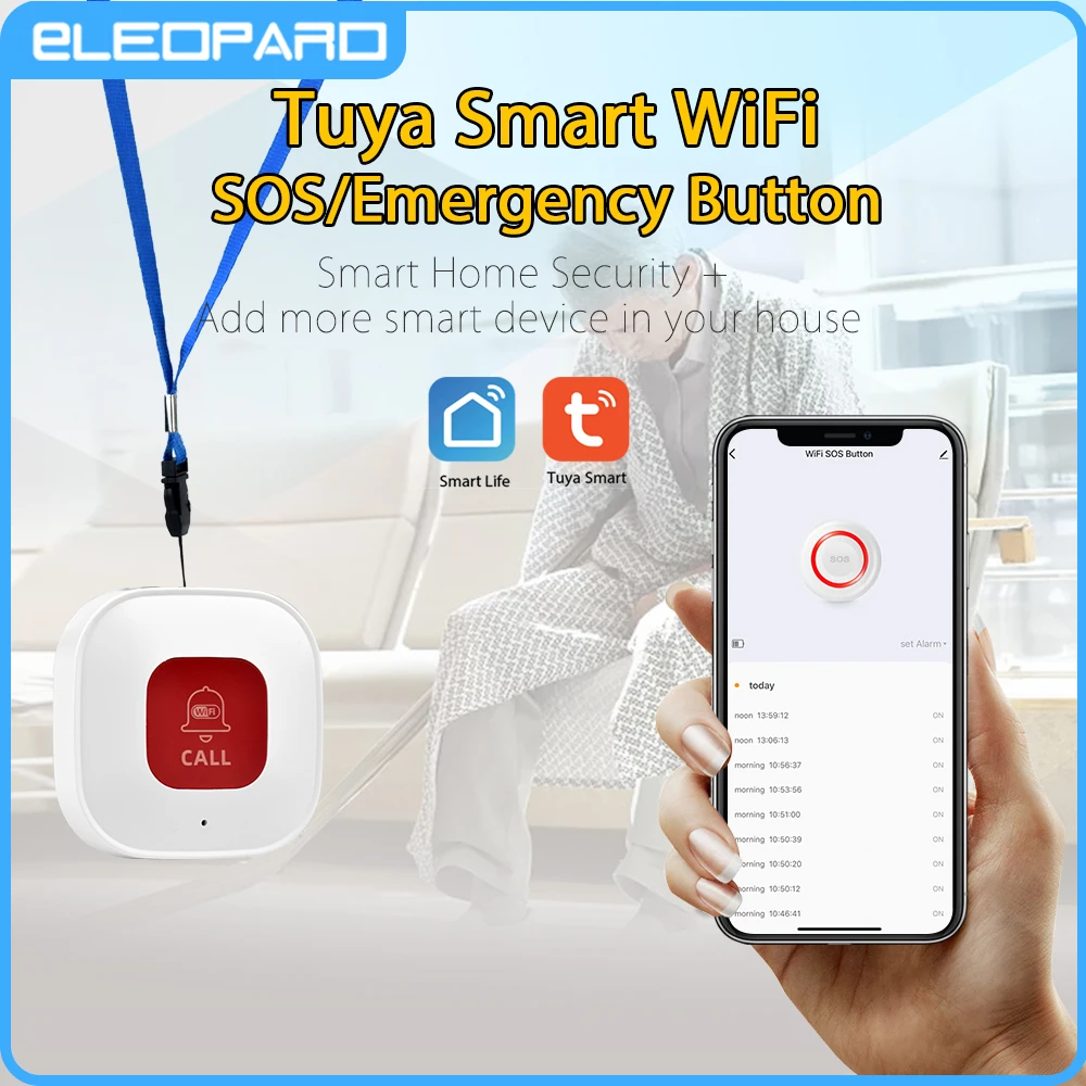 Eleopard Tuya WiFi Smart SOS Call Button Wireless Phone Alert Transmitter Emergency Call Button for Kids Elderly Patient