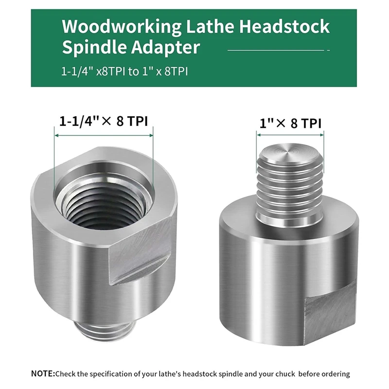 

Lathe Spindle Adapter,Lathe Headstock Spindle Adapter,Converts 1-1/4 Inch X 8TPI to 1 Inch X 8TPI for Woodworking Lathe-A21R