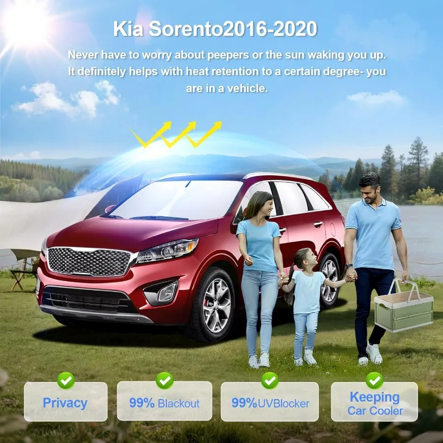 8 قطعة ظلال نافذة السيارة لكيا سورينتو 20162020 اكسسوارات الزجاج الأمامي الجانب الخلفي كامل ظلة الشمس قناع UV حجب الخصوصية Pr