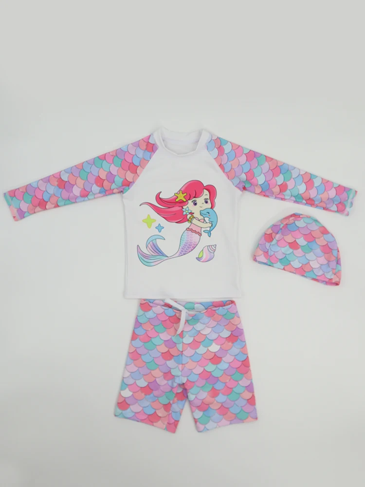 

3 шт., детский пляжный купальник с длинным рукавом, с принтом