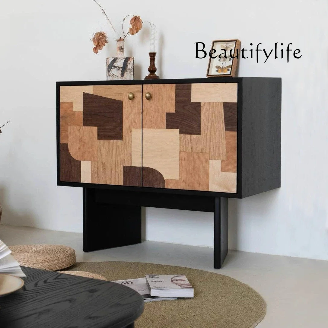

integrated storage cabinet against the wall in the living room, designer's origin Antique solid wood in the dining side cabinet