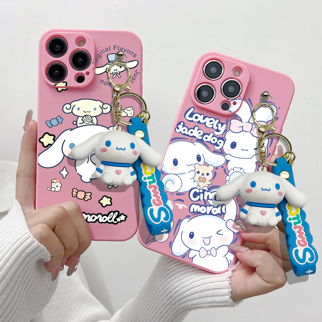 For OPPO A15 A94 A54 A55 A53 A74 A96 A57 A17 A58 A78 60 Realme C55 53 35 30 21Y 11 33 63 61 Three Cinnamoroll Case With Keychain