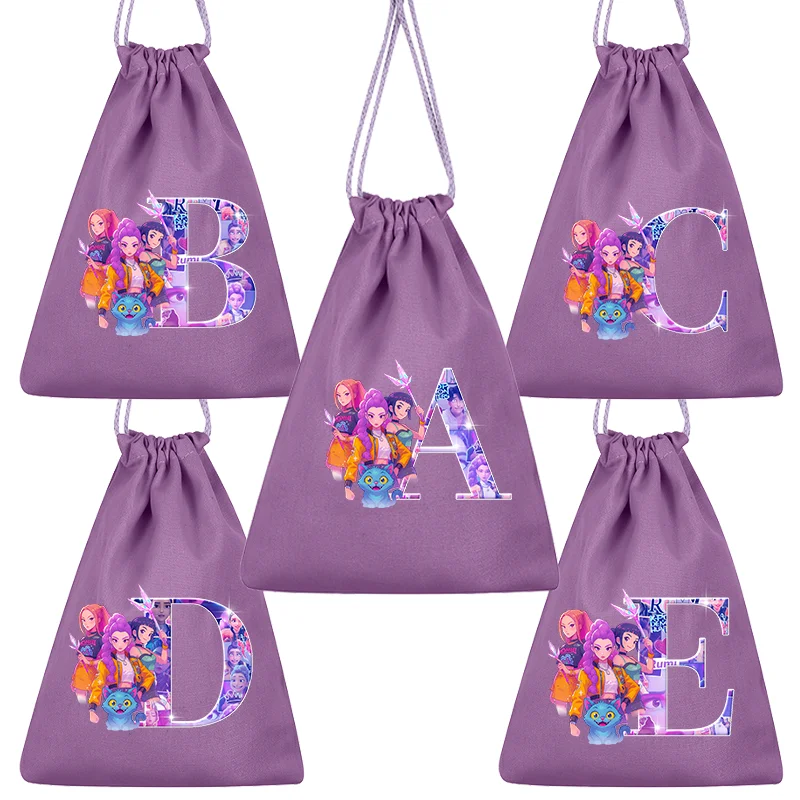

KPop Demon Hunters School Handbag Cute Drawstring Bag A-Z Letter Storage Pouch Fashion Draw String Bags Convenient Birthday Gift