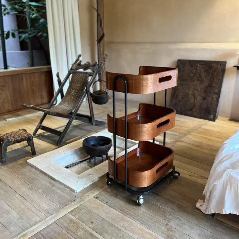 عربة من الخشب الصلب لصالونات التجميل ذات مزاج بارع، عربة نادي سبا، مانيكير لإدارة البشرة ورف للشعر #5