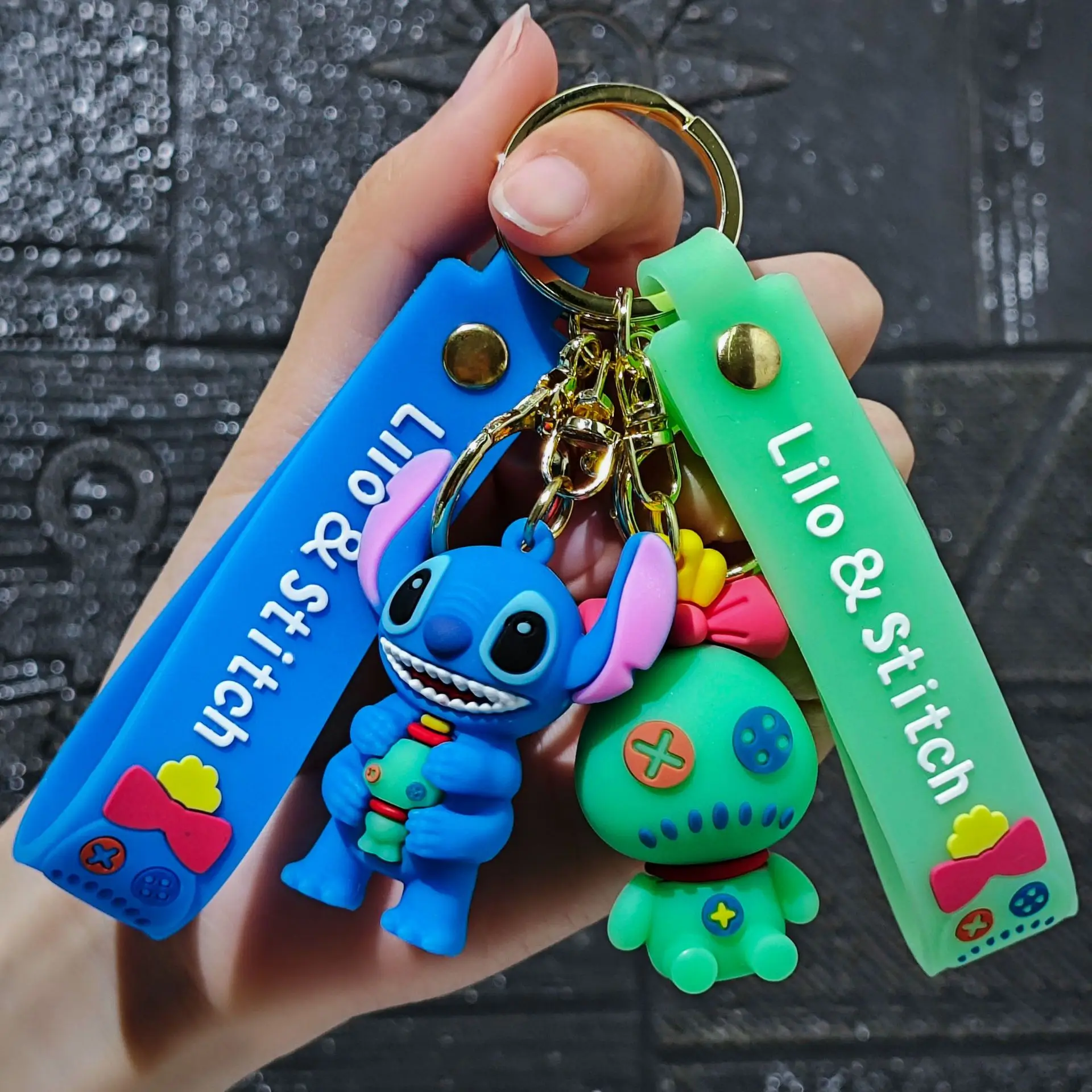 Cute Stitch Silica Gel Keychains Toy Cartoon Lilo & Stitch Keyholder Pendant Keyrings for Bag Hanging Jewelry Accessories Gift