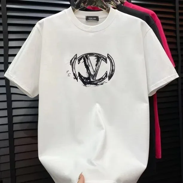 2025 جديد حار موضة جديدة مستديرة الرقبة تي شيرت قصير الأكمام العصرية موضة الطباعة العلامة التجارية العصرية عادية نصف كم الرجال الملابس