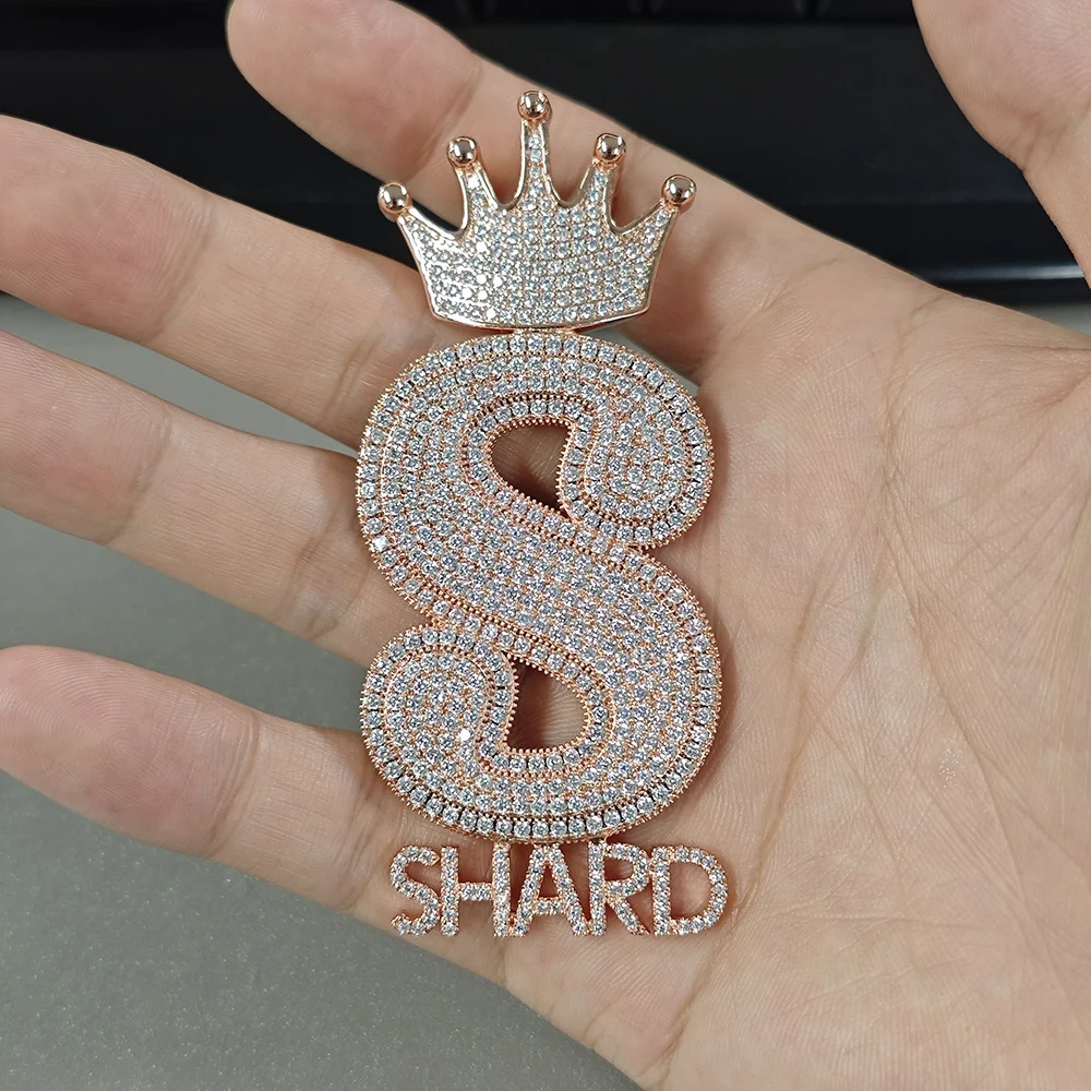UWIN Customized Big Letter with Mini Name Necklace for Men Women Iced Out CZ Letters Charms Crown Bail Hip Hop Jewelry for Gift