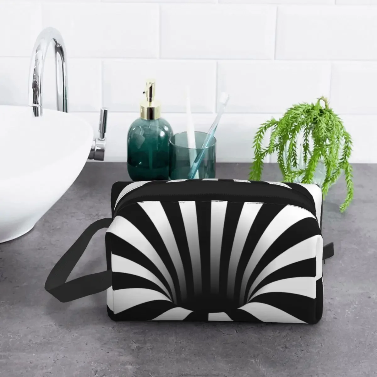 Custom Abstract Black Hole Travel Toiletry bag Optical Illusion Black And White Lines Makeup Cosmetic Beauty Storage Dopp Kit