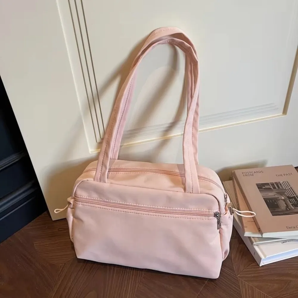 Retro Solid Color Shoulder Bag Nylon Lightweight Tote Bags Large Capacity Handbag Women