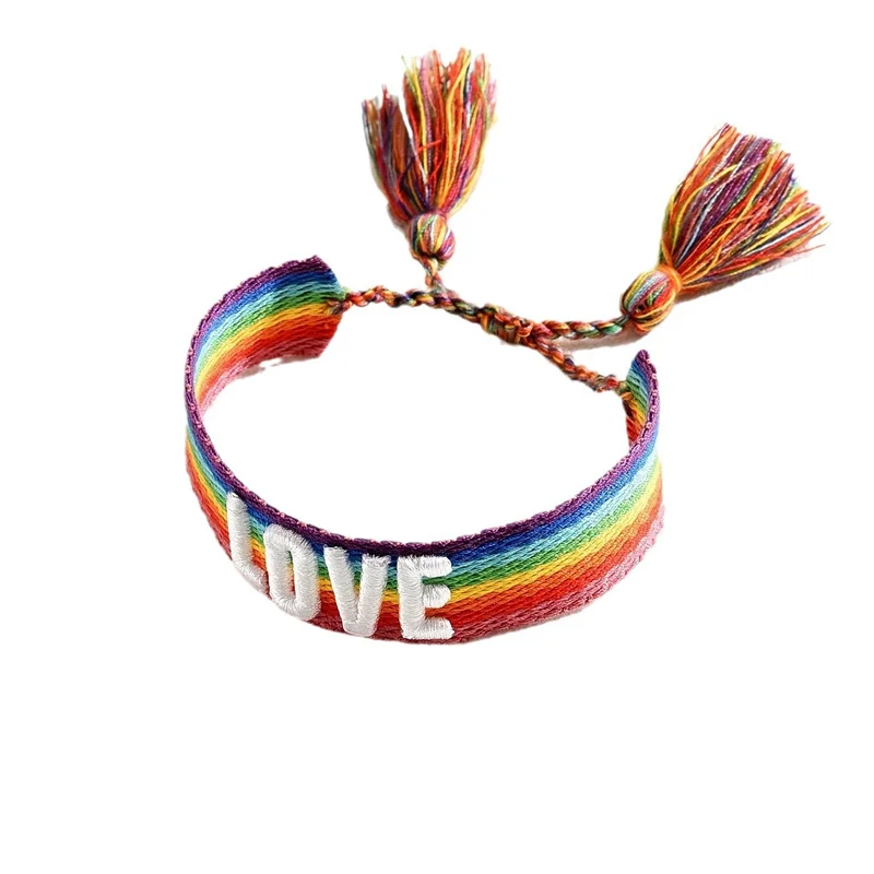 Embroidery Letter Love Bracelet Braided Boho Rainbow Bracelet Pride Month Jewelry