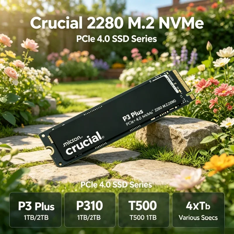 

Crucial Assorted M.2 2280 PCIe 4.0 NVMe SSDs P3 Plus P310, T500 1TB & 2TB Capacities OEM Packaged Internal Drives for Daily Use