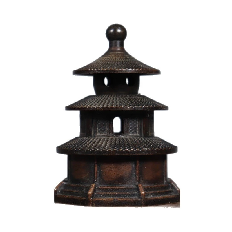Pure copper Temple of Heaven tower incense burner for use, indoor worship, tea ceremony, home living room decoration, vinta