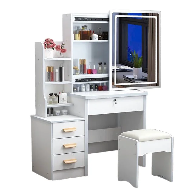 #Modern Simple Panel Storage Dressing Table with Sliding Mirror for Small Apartment Bedroom