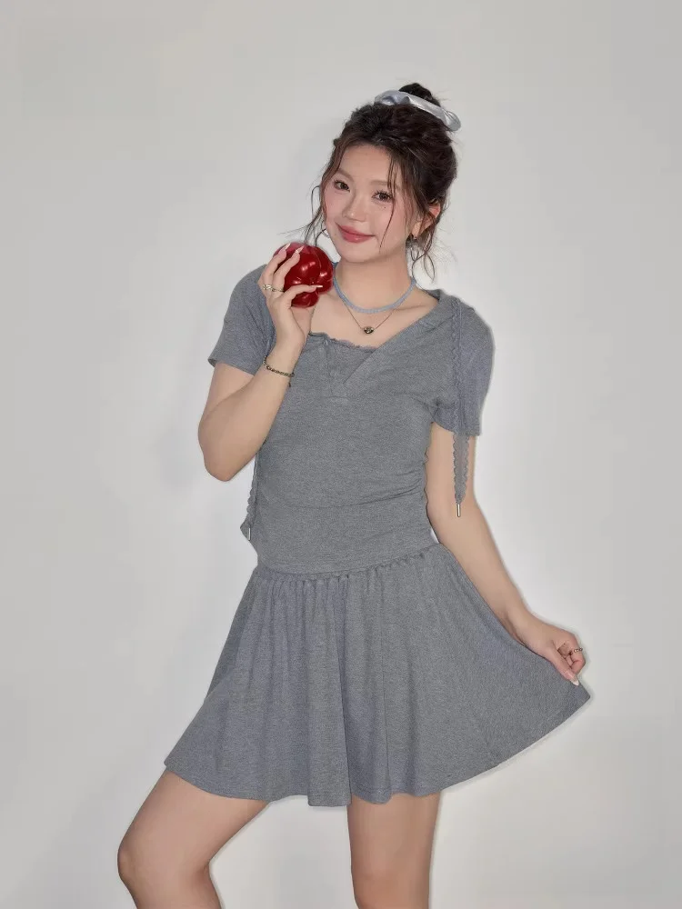 

Женская летняя футболка больших размеров, облегающая футболка ort Sve, повседневный комплект с юбкой трапециевидной формы с высокой талией, корейская юбка для поездок на работу