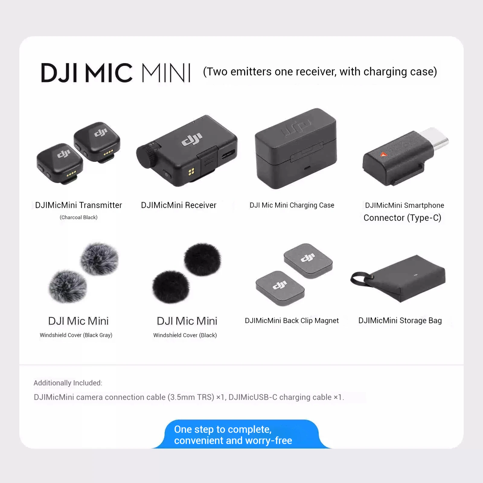 DJI Mic Mini 2TX 1RX Add Charging Case Two-Level Active Noise Cancelling 48-Hour Operation High-Quality Audio Stable Transmissio
