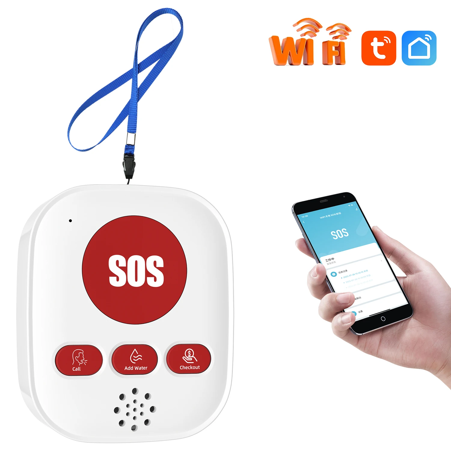 زر الذعر WiFi لكبار السن أجهزة تنبيه السقوط في حالات الطوارئ SOS إنذار الحياة مقدم الرعاية النداء تويا إشعار التطبيق الذكي