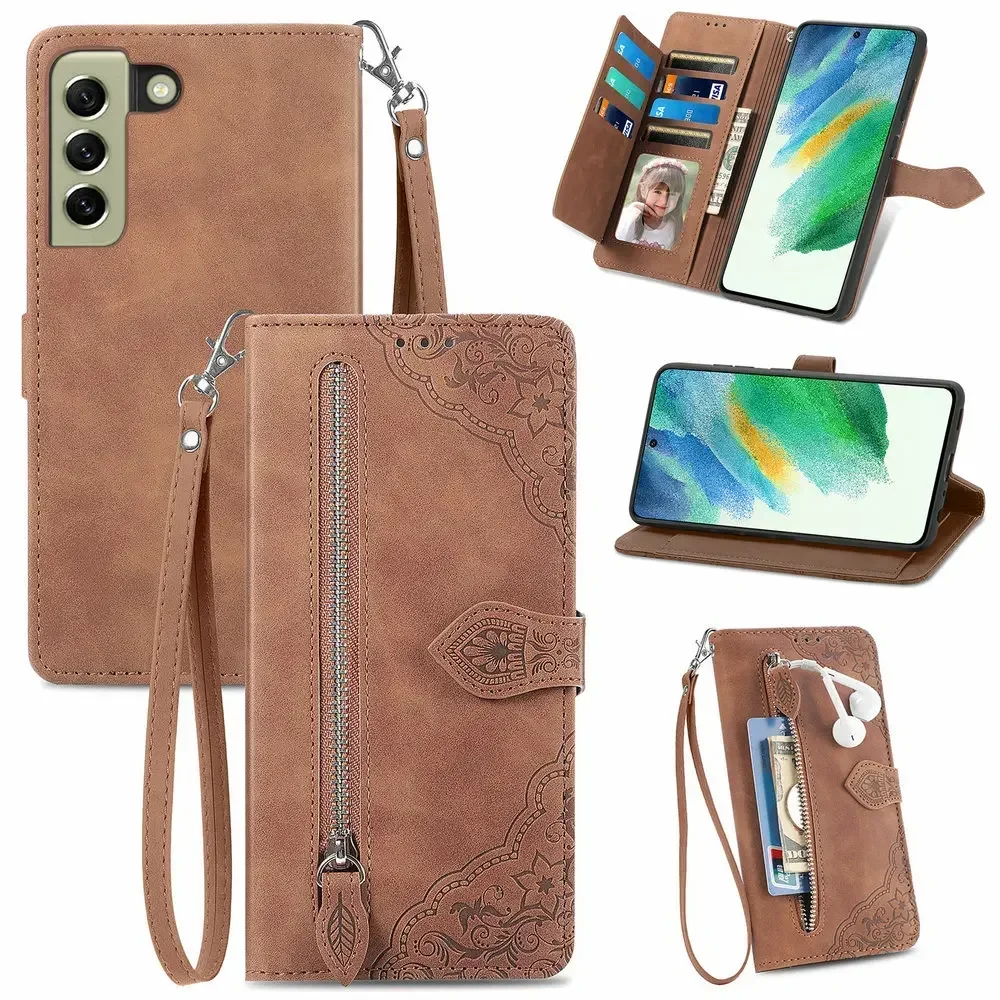 S21FE S22 Ultra 23 S24 S25 5G Custodia di lusso Portafoglio in pelle con cerniera Libro Capa per Samsung Galaxy S21 FE S20 24 S 21 22 Plus S23 Etui