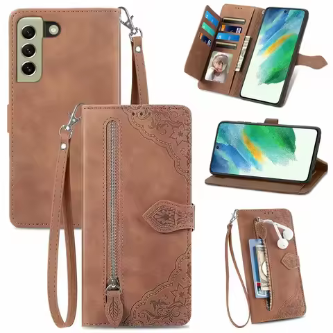S21FE S22 Ultra 23 S24 S25 Edge Luxury Case Leather Zip Wallet Book Capa for Samsung Galaxy S21 FE S20 24 S 21 22 Plus S23 Etui