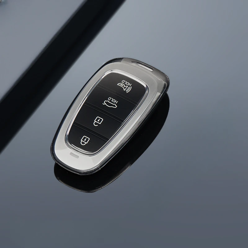 TPU Car Key Holder Case Cover For Hyundai Tucson Solaris Sonata Hybrid NEXO NX4 Santafe Dn8 4 Buttons 2020 2021 2022 Accessories