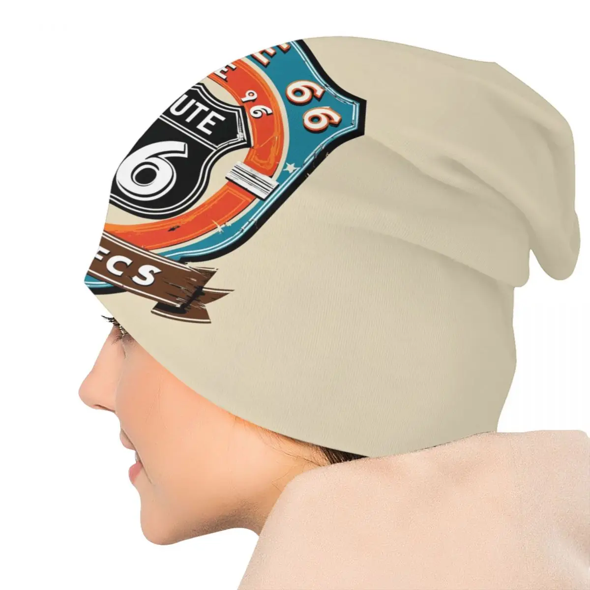 Custom Ride The Route 66 Bonnet Hat Knitting Hats Men Women Cool Biker Motorcycle Cruise America Highway Winter Warm Beanies Cap