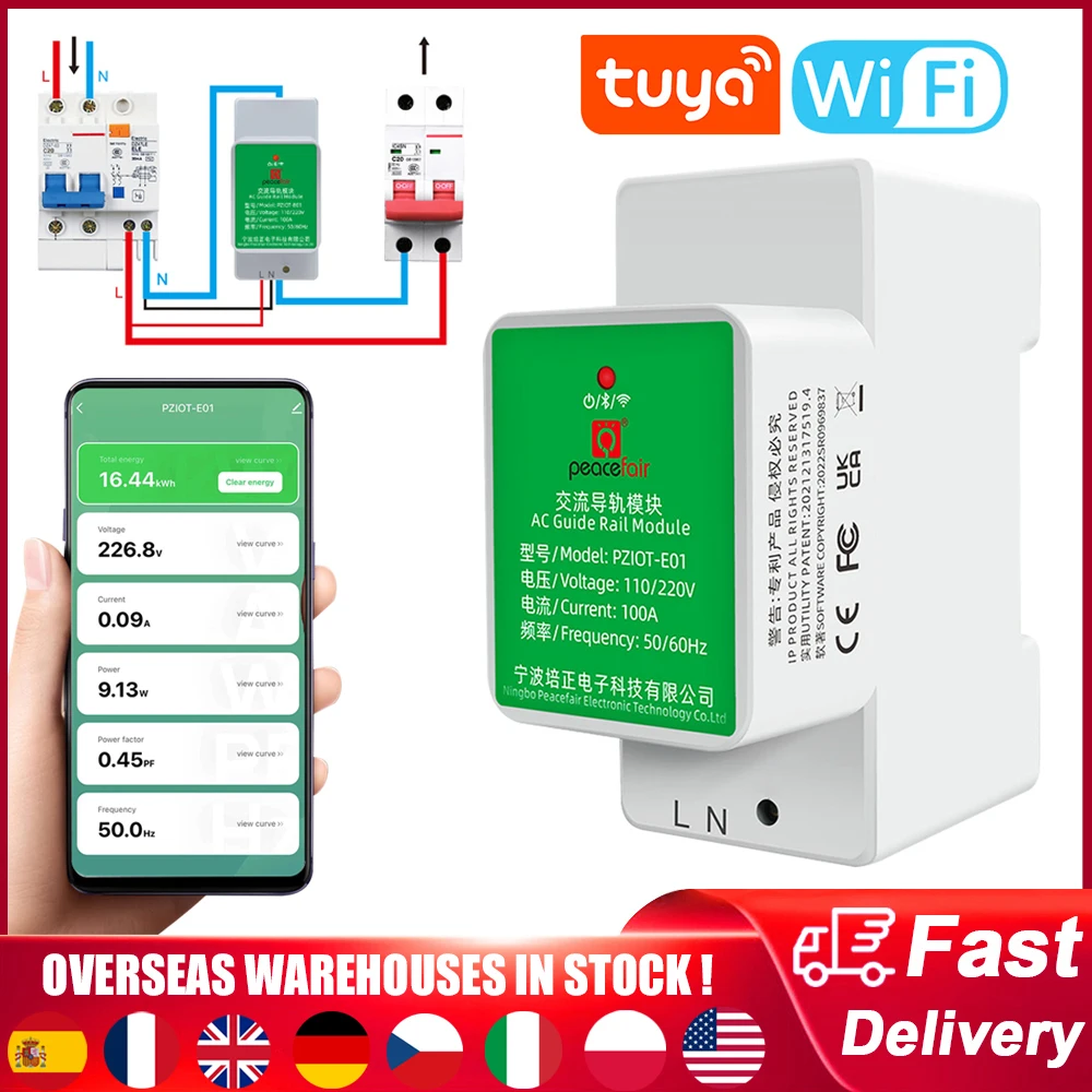 Tuya WiFi Single Phase Energy Meter 6 In 1 AC Electric Din Rail Smart Kwh Power Consumption Meters Wattmeter Voltmeter Ammeter