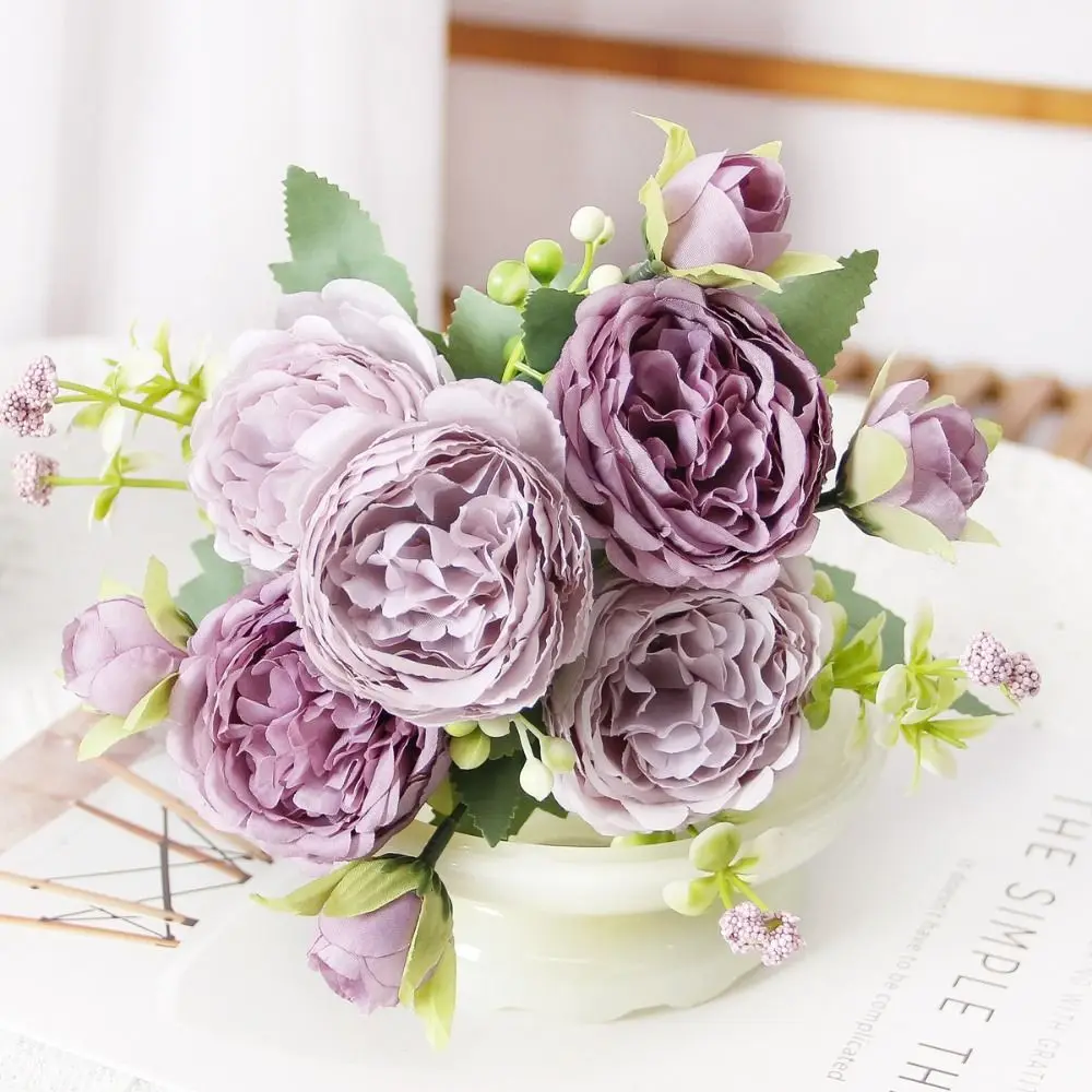 أنيقة الوردي الفاوانيا الصغيرة الوردي الأبيض واقعية وهمية الزهور الجميلة الحرير الزهور باقة حديقة الزفاف #3