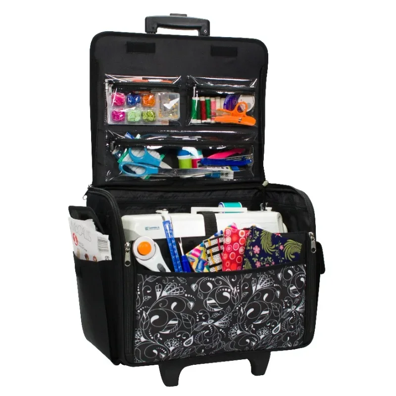 

Hot Sale.Upgraded version. Rolling Sewing Machine Storage and Transport Tote, Black & White with Wheels.Free shipping