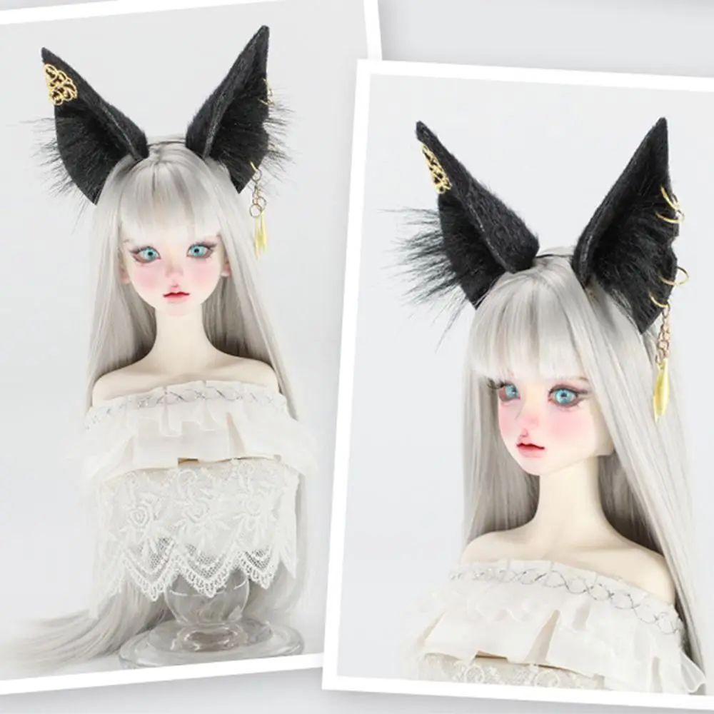

Kawaii обруч для волос с имитацией ушей животного, кошачьи волчьи уши, черный, белый цвет, 1/4 головной убор для куклы, мягкая повязка для волос с кошачьими ушками