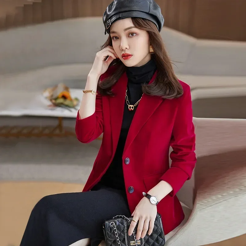 New Spring Fashion Women Midnight Navy Slim Velvet Blazer Office Lady Double Button Suit Jacket Coat Female Party Clothes Gift