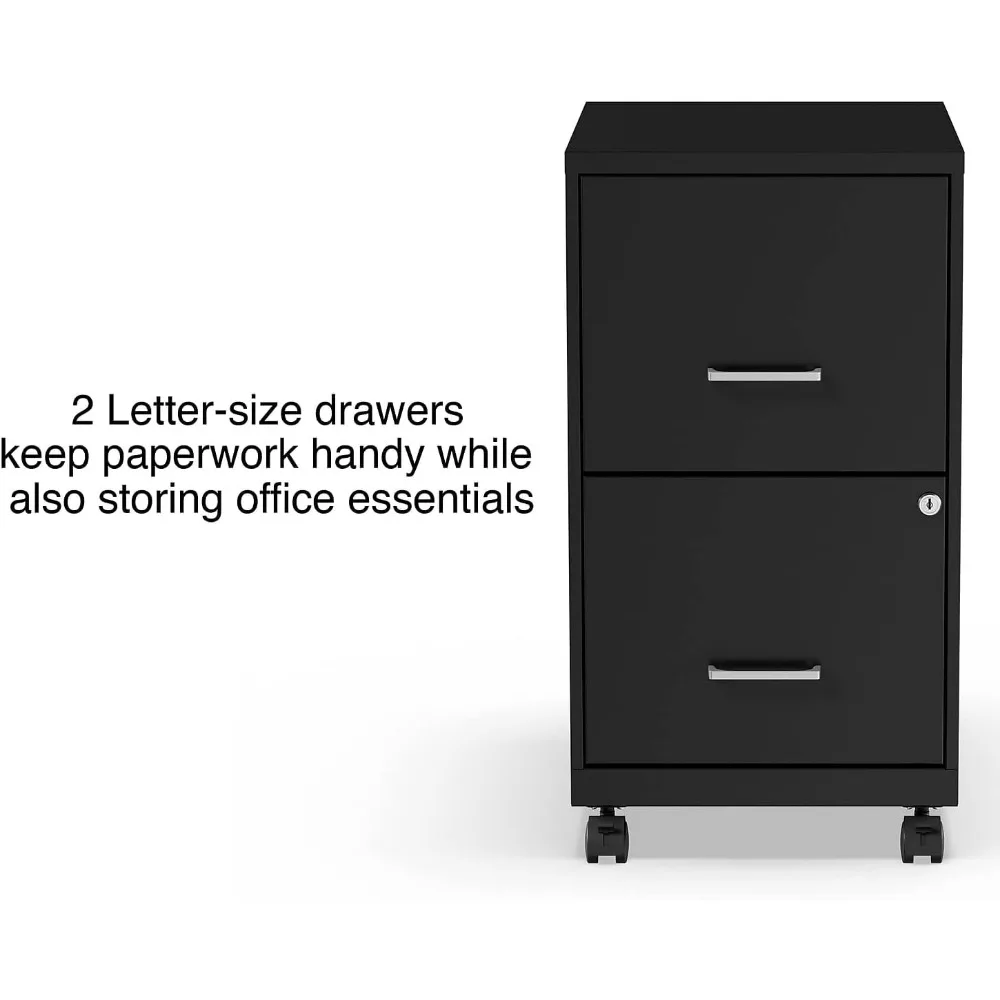 2-Drawer Vertical Locking File Cabinet (Black, Sold as 1 Each) – Holds Letter Size Documents, Measures 26.3"H x 14"W x 18"D