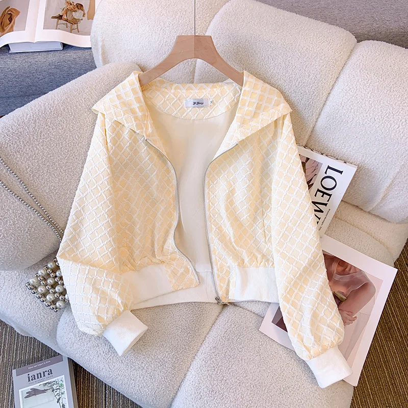 

Fashionable Hooded Short Jacket for Women 2024 Spring Autumn New Loose Basics Long Sleeve Baseball Jackets Women's Coats
