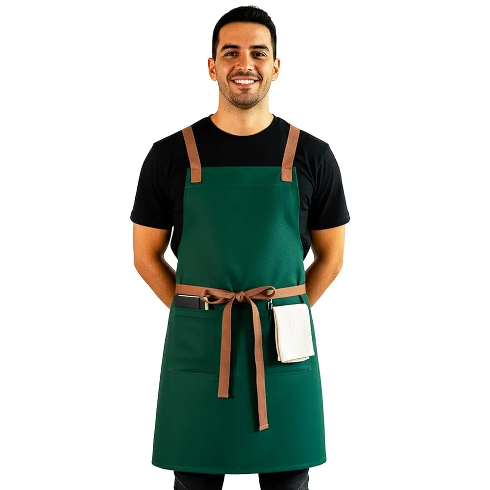 

Professional Work Apron for Men & Women – 100% Cotton with waterproof Membrane, Cross Back Straps