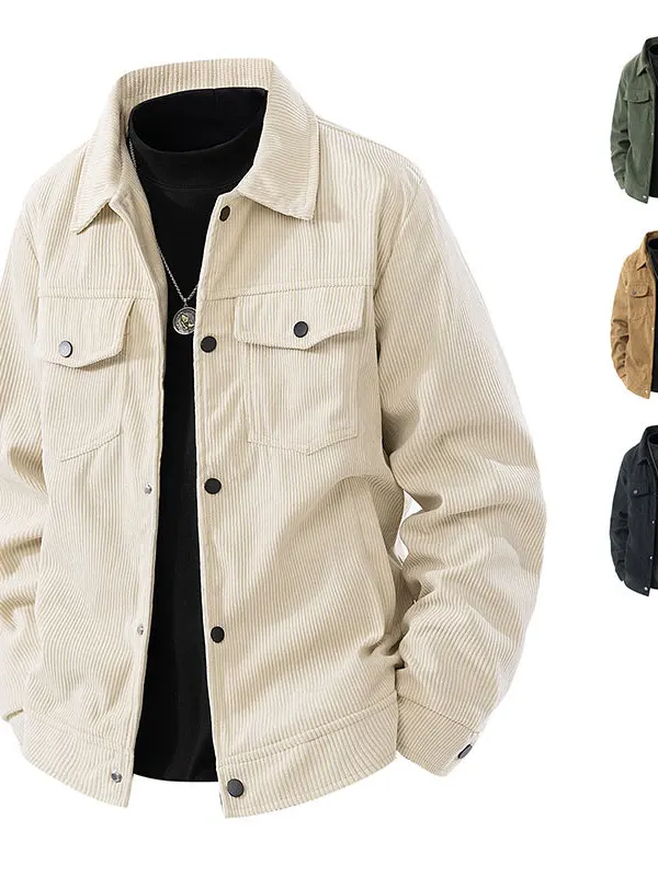 

Осенняя повседневная вельветовая рабочая одежда с воротником-стойкой и брюками-карго из полиэстера, молодежное длинное пальто-подставка