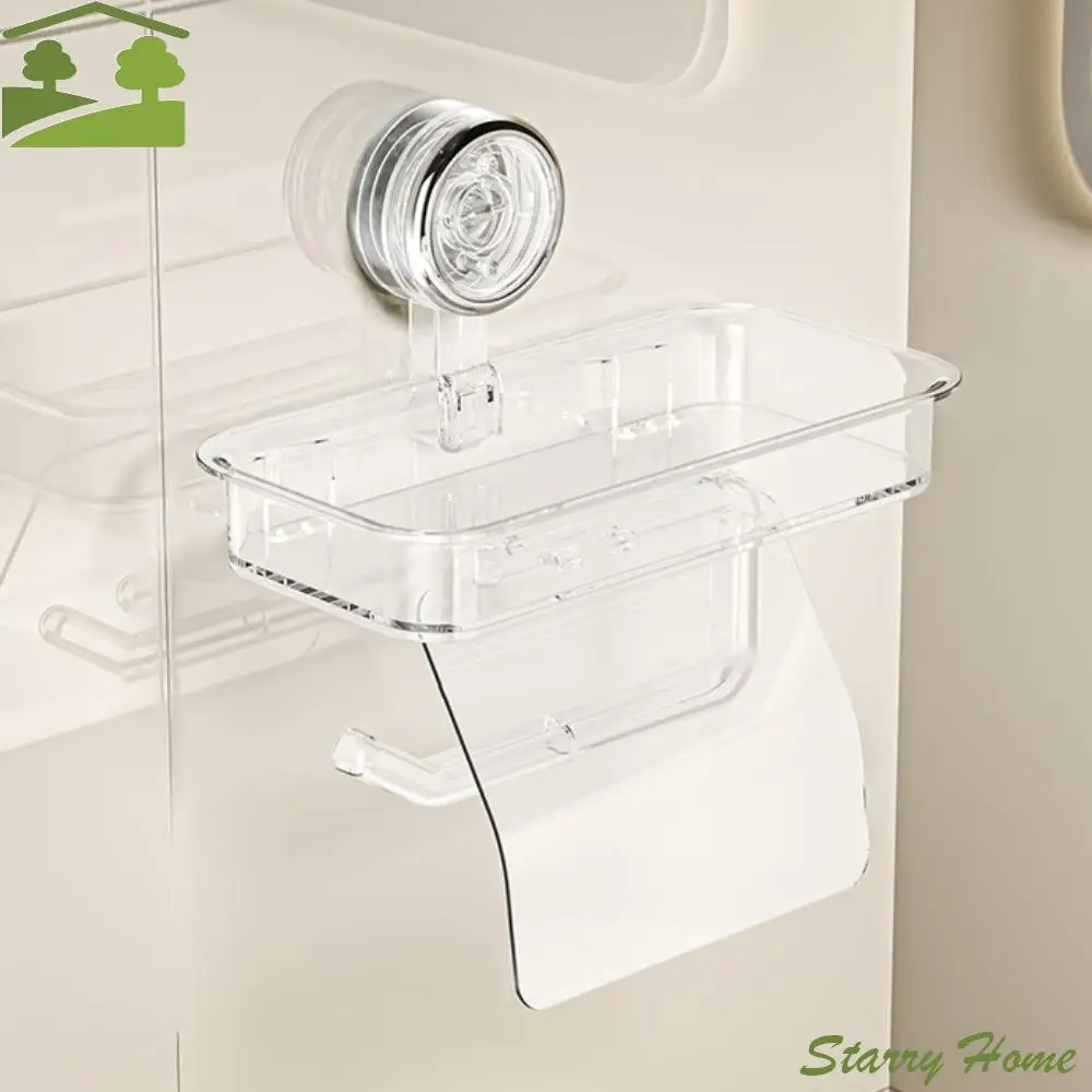

Wall Mounted Suction Cup Tissue Holder Punch-free Reusable Bathroom Storage Rack Waterproof PET+ABS Toilet Paper Holder Home