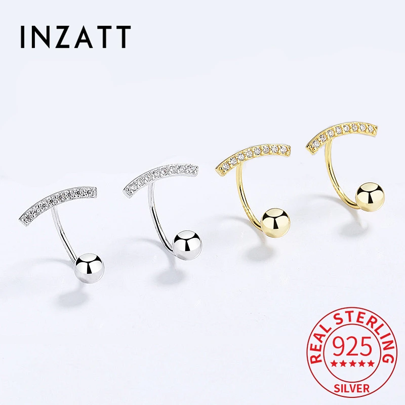 

INZATT Trendy Real 925 Sterling Silver Zircon Geometric Arc Screw Bead Stud Earrings For Women Classic Minimalist Fine Jewelry