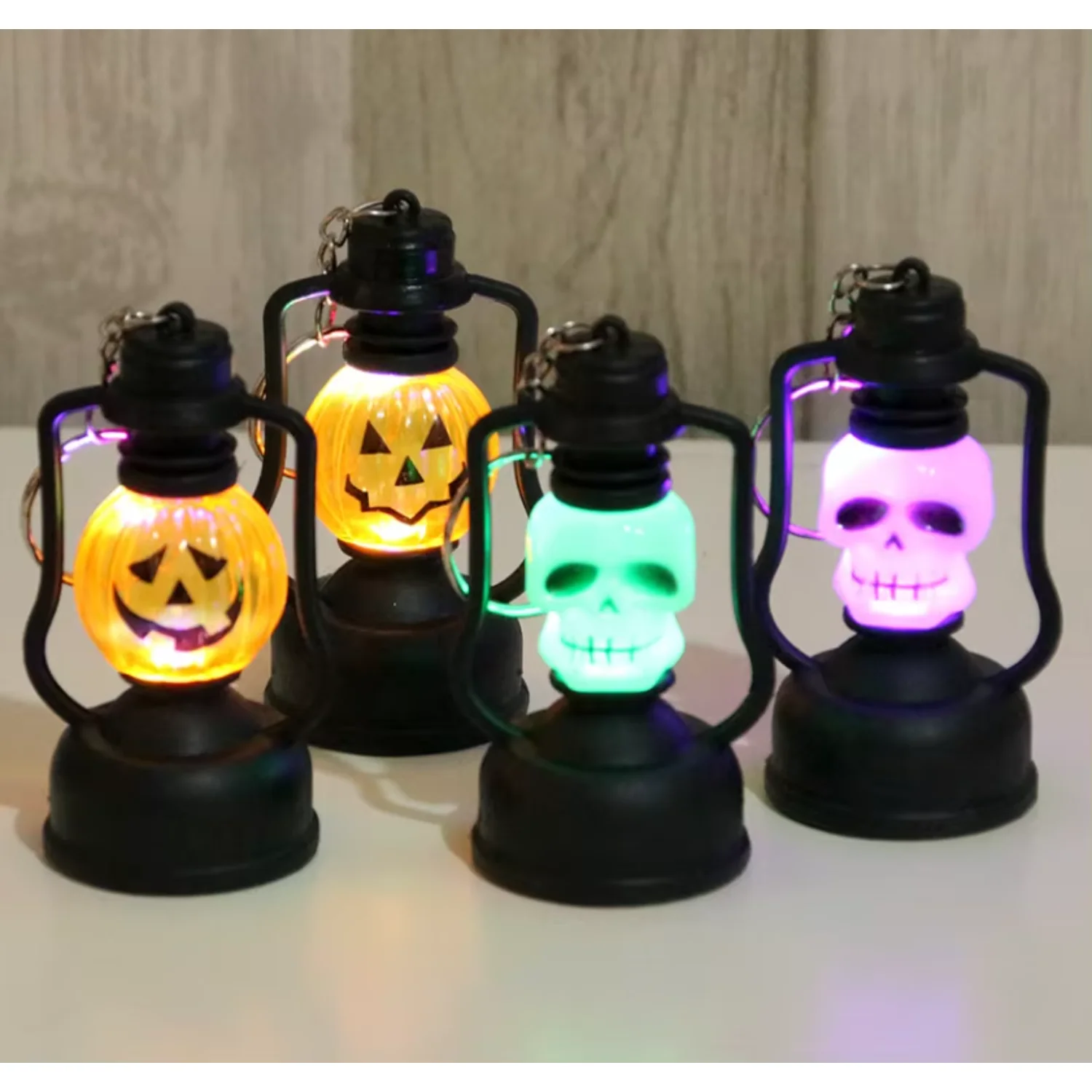 Ghost Pumpkin Kerosene Lantern Keychain Halloween Led Hanging Decorations Flameless Kerosene Lamp Key Rings  Favors