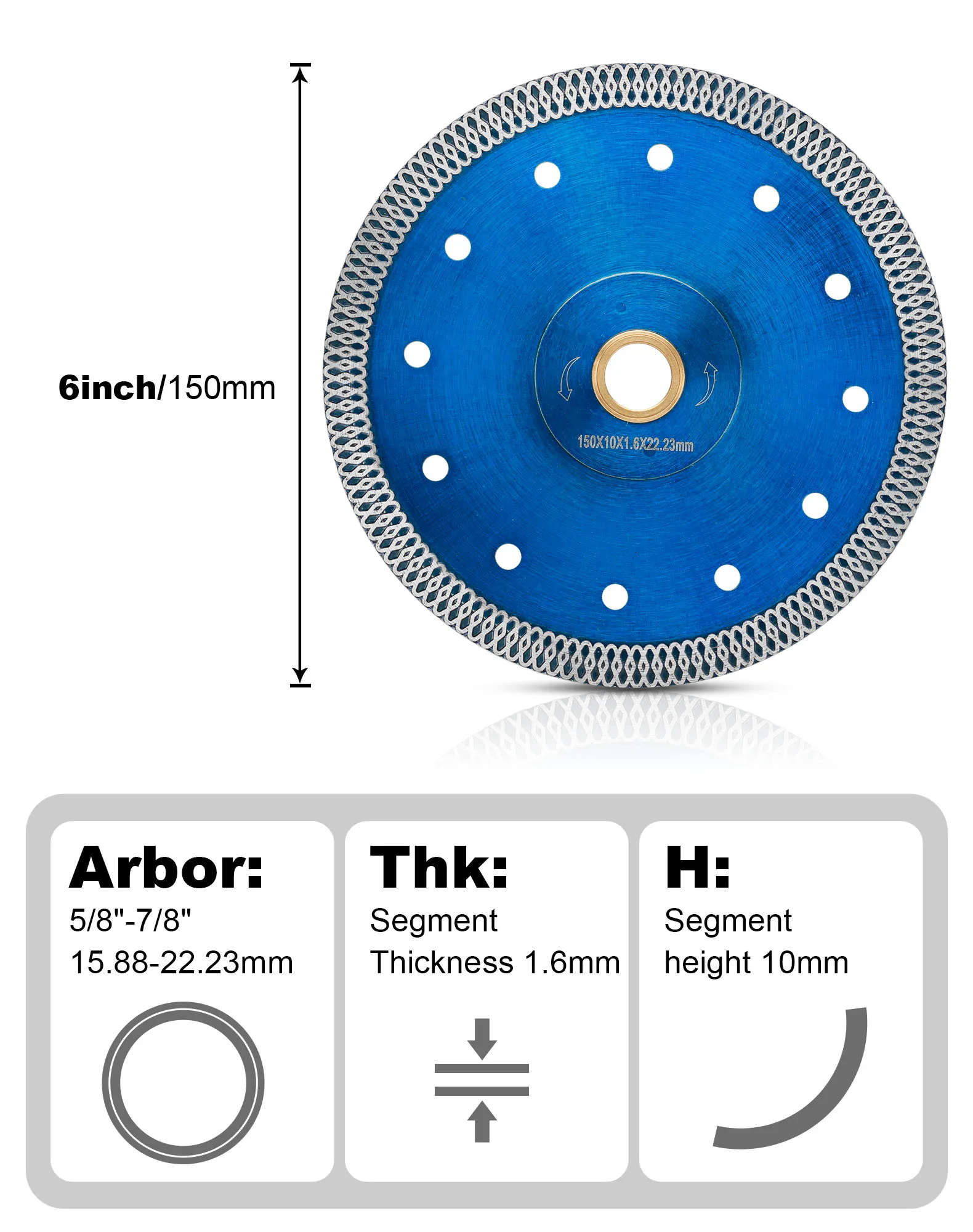 1 PC 6 นิ้วแผ่นตัดเพชร X ตาข่าย Turbo เซรามิคกระเบื้องพอร์ซเลนเครื่องตัดหินอ่อนใบเลื่อยแห้ง/เปียกตัด