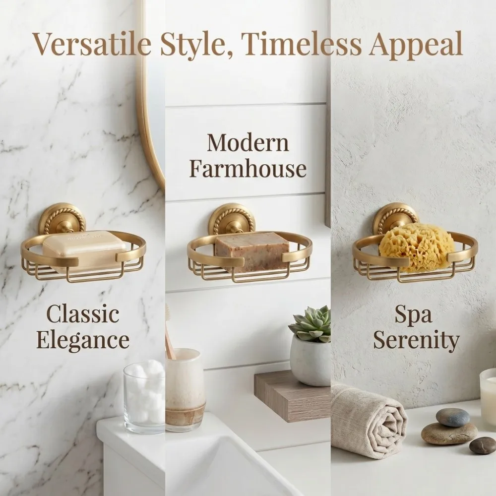 

Durable Copper Soap Dish Antique Gold Durable Soap Rack Rustproof Wall Mounted Soap Holder Space Saving
