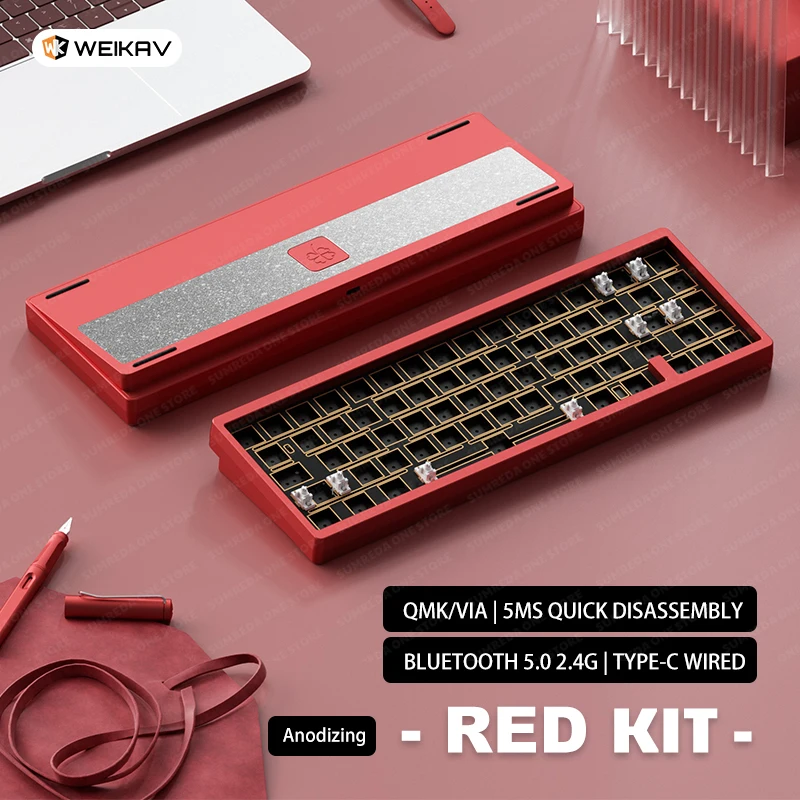 

Weikav Lucky65 V2 Wireless Aluminum Mechanical Keyboard PBT Cherry Keycaps Gaming Bluetooth RGB Hotswap Non-contact Keyboard