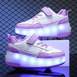 Two Wheels Children Luminous Glowing Sneakers Boys Girls Led Light Roller Skate Shoes Kids Led Shoes USB Charging