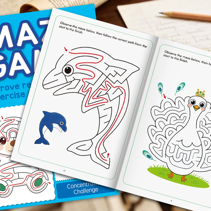 Children's Fun Maze Drawing Book Activity Book, Improving Pen Control Logical Thinking 32 Pages of Colorful Maze Patterns view 2