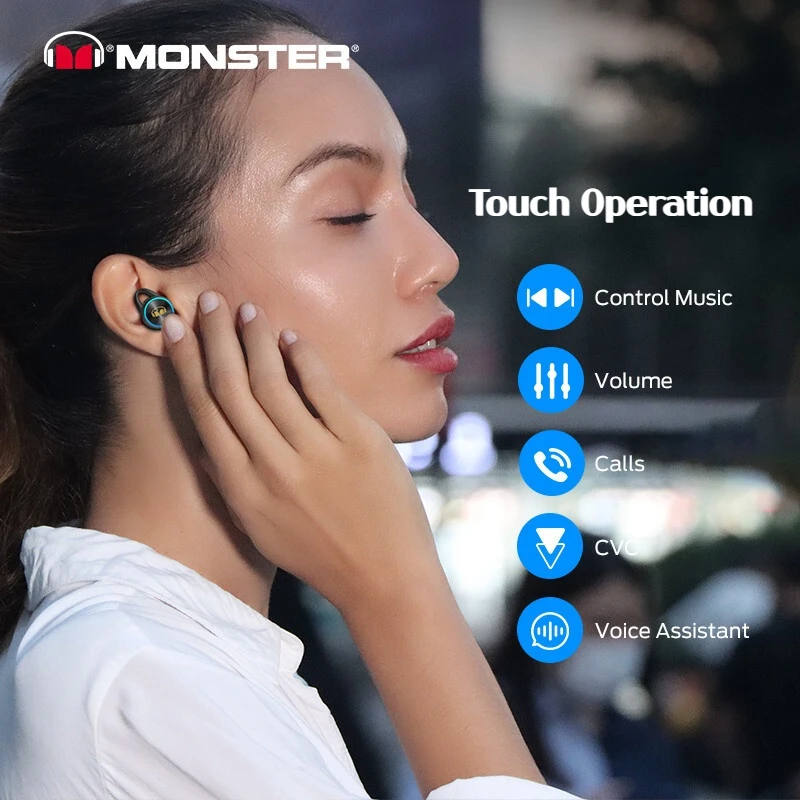 Monster Clarity 101 Plus Ture 무선 이어폰, 스포츠 블루투스 5.4 헤드폰, CVC8.0 소음 차단 TWS 이어버드, 마이크 포함