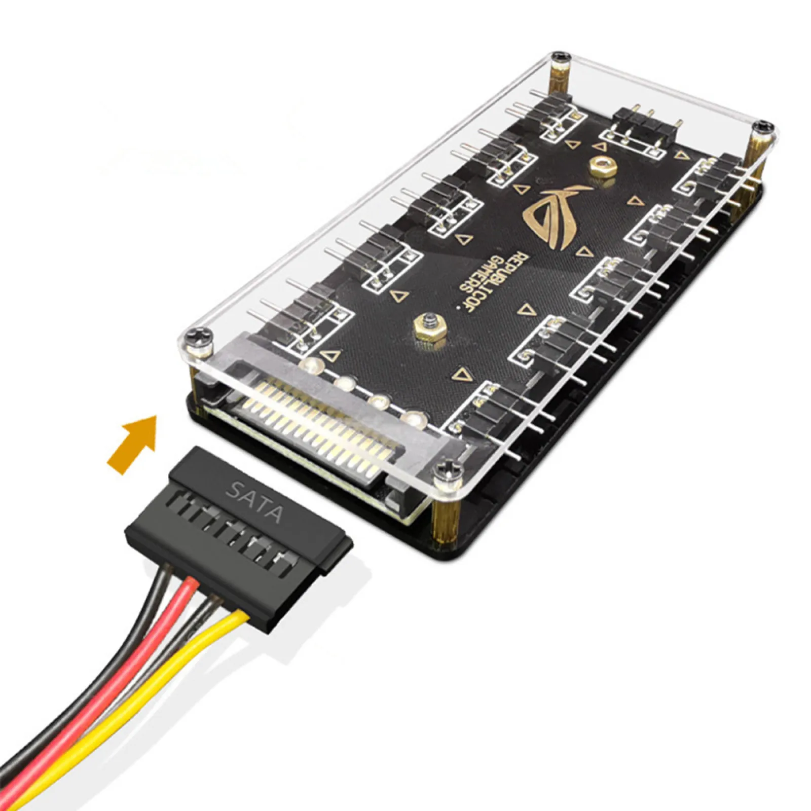 1 Set PC Cooler Fan D-RGB HUB 1 To 11 5V 3Pin LED Strip Light HUB Adapter SATA Power D-RGB Fan Splitter For Computer Case