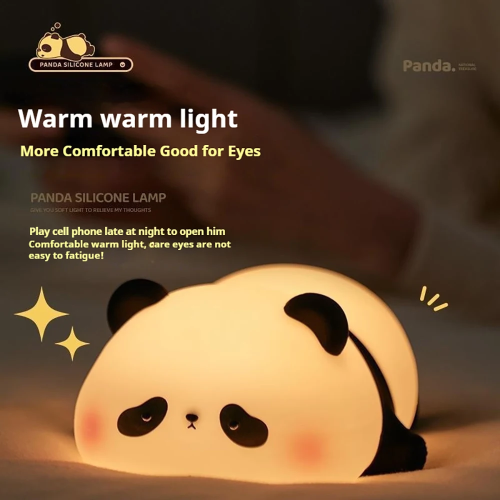 Rechargeable Touch Sensor Night Lights Cute Panda Silicone Lamp LED Dimming Lamp Bedside Decor Kids Night Light Birthday Gift