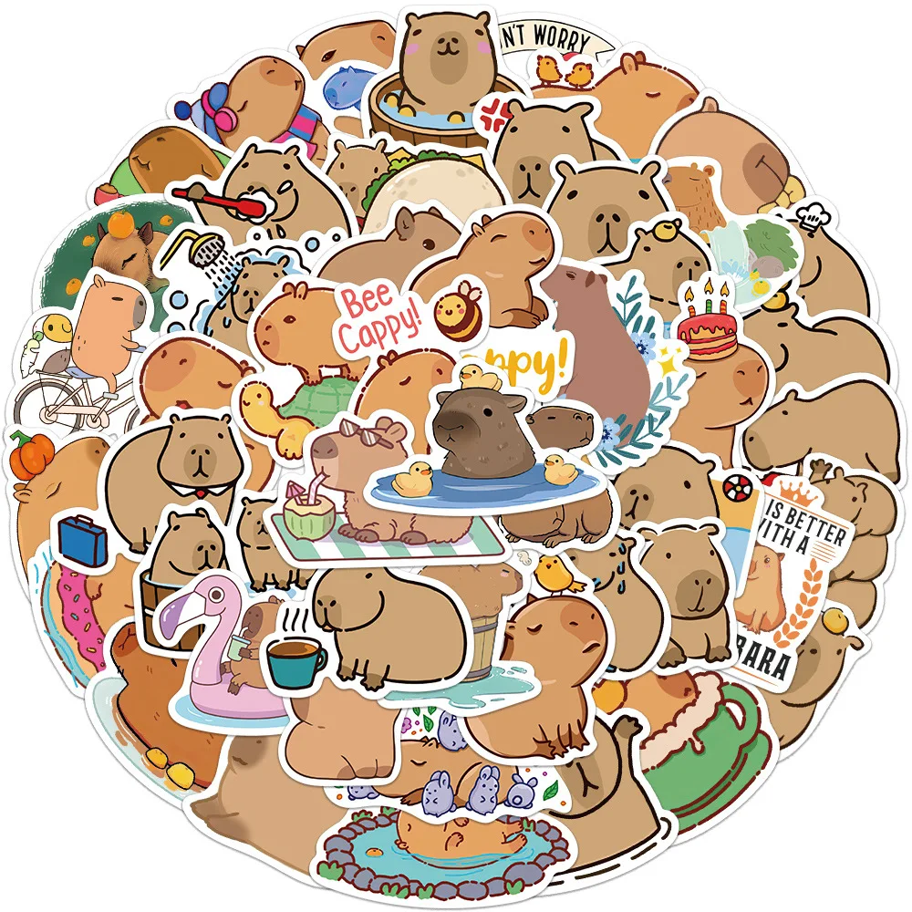 

50 Pieces of Cartoon Capybara Doodle Stickers for Decorating Computers, Water Bottles, Suitcases, Pens, Guitars, Notebooks, DIY