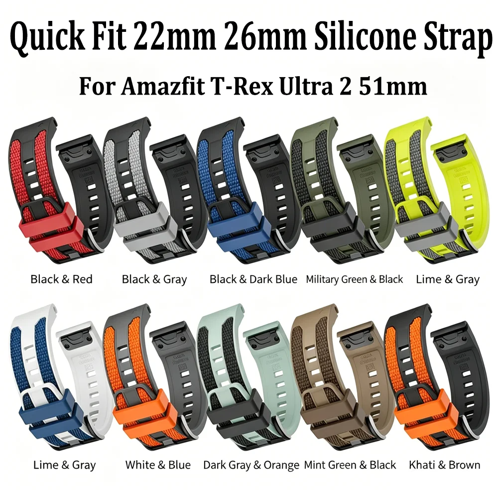 Quick Fit 22mm 26mm Silicone Strap For Amazfit T-Rex Ultra 2 51mm Bracelet Garmin Tactix 8 Quatix 8 Fenix 8 51/47mm 7X E Enduro3