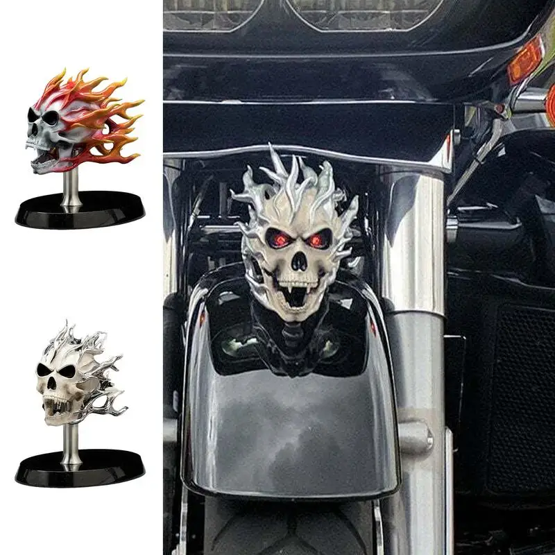 Skeleton Skull For Motorcycle Motorcycle Skull Figurine Motorcycle Flame Skull Display Unique Motorcycle Punk Skull Statue For