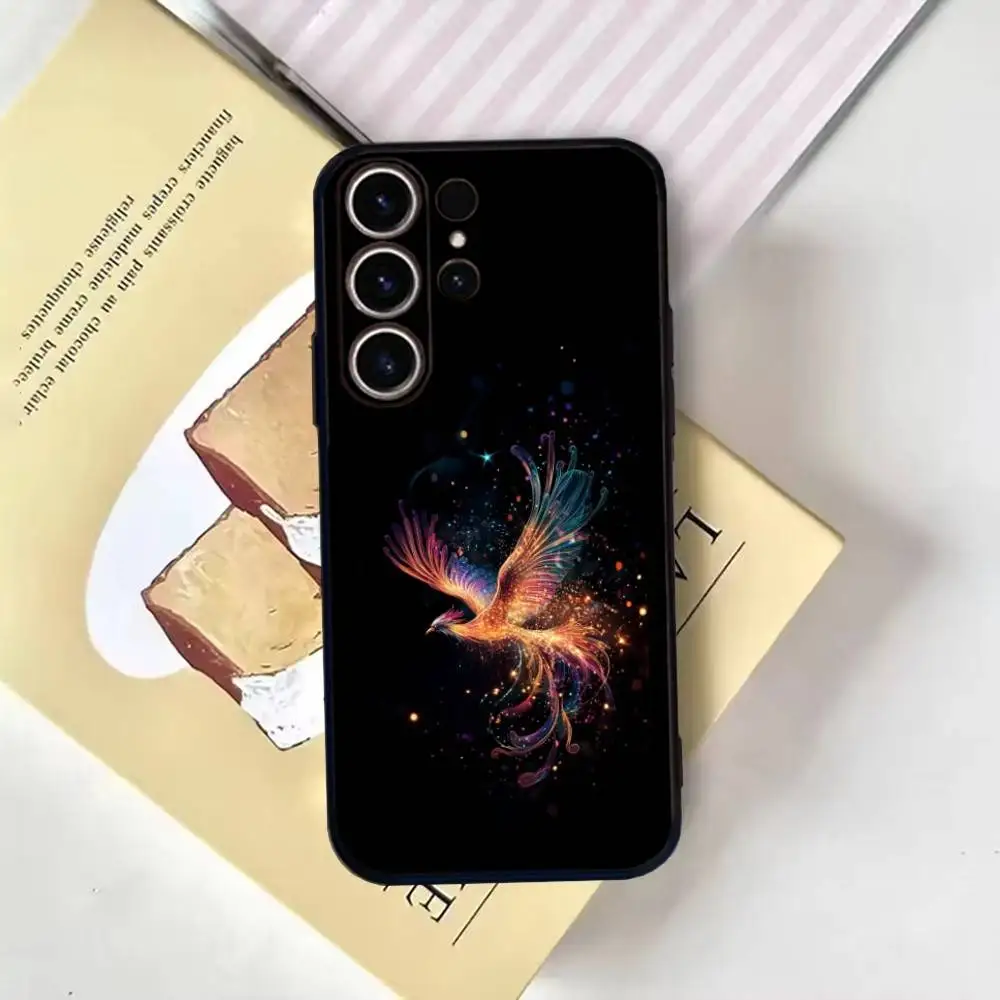 Funda de teléfono Phoenix Art para SamsungS25,24,21,22,23,30,Ultra,20,Plus,Fe,Lite,Note,10,9, funda negra suave